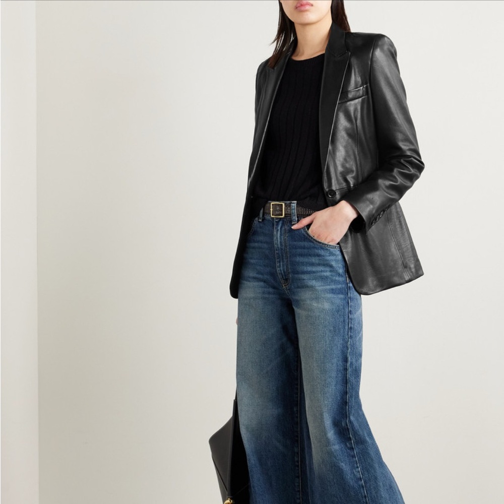 Oversized womens vintage Black VeganLeather Blazer